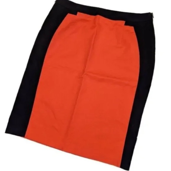 Worthington Size 14 Orange & Navy Color-Block Pencil Double Side Zippers Skirt - Picture 5 of 9